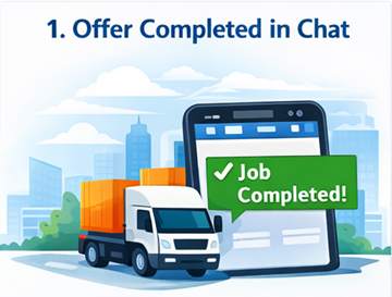 Transportoppdrag markert som fullført og bekreftet i ExusTrans sitt chatgrensesnitt